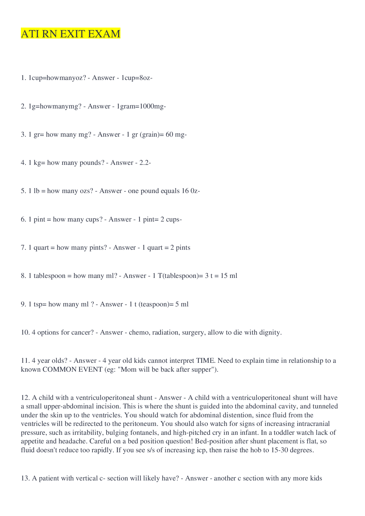 Preview image for ATI RN EXIT QUESTIONS AND ANSWERS 2022/2023